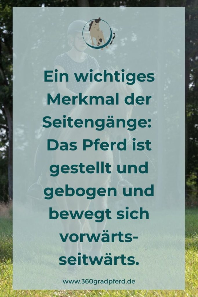Bei den Seitengängen ist das Pferd gestellt und gebogen und bewegt sich vorwärts-seitwärts